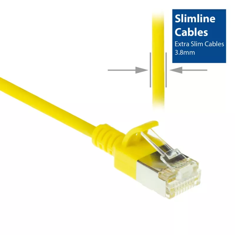 ACT keltainen 7 metrin LSZH U/FTP CAT6A datakeskuksen Slimline-patchkaapeli lukituskynsien suojalla ja RJ45-liittimillä