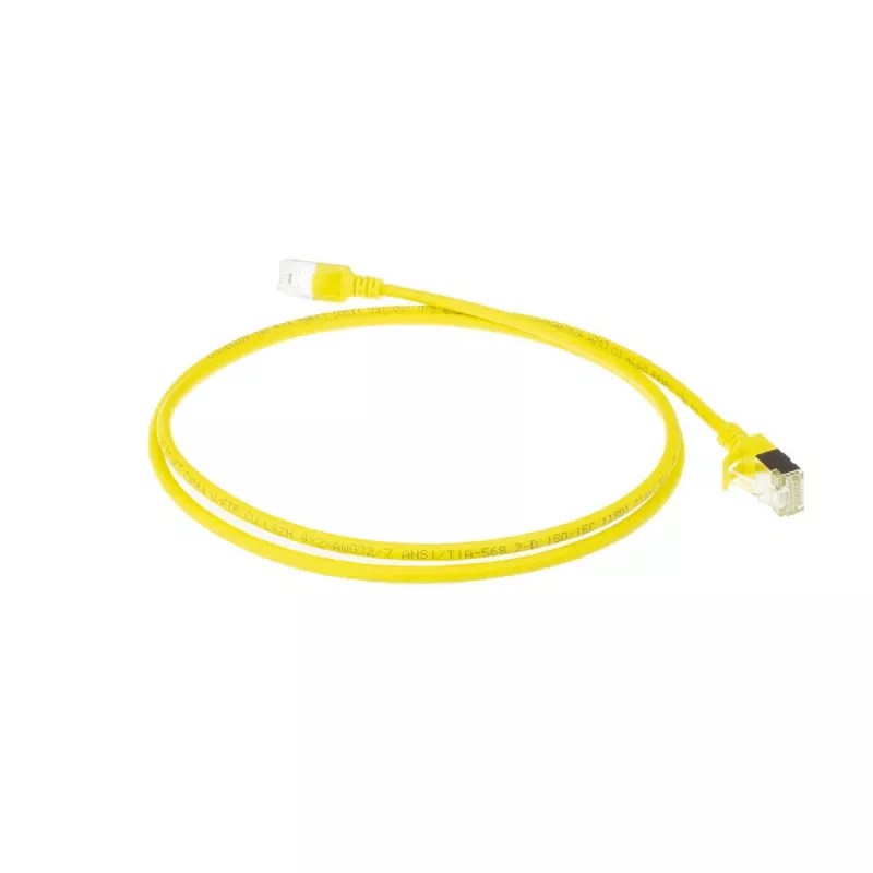 ACT keltainen 10 m LSZH U/FTP CAT6A datakeskuksen Slimline-patchkaapeli RJ45-liittimillä ja taittosuojalla