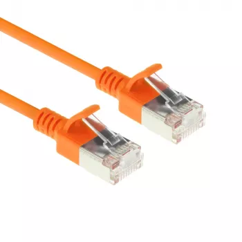 ACT oranssi 1 m LSZH U/FTP CAT6A datacenter-slimline-patchkaapeli, jossa on lukituskielekkeen suojaus ja RJ45-liittimet