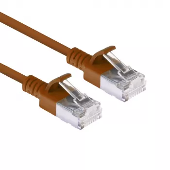 ACT ruskea 0,25 m LSZH U/FTP CAT6A datacenter-slimline-patchkaapeli, RJ45-liittimillä ja lukituskielekkeen suojauksella