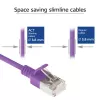 ACT violetti 0,5 m LSZH U/FTP CAT6A datacenter-slimline-patchkaapeli, lukituskielekkeen suojaus ja RJ45-liittimet