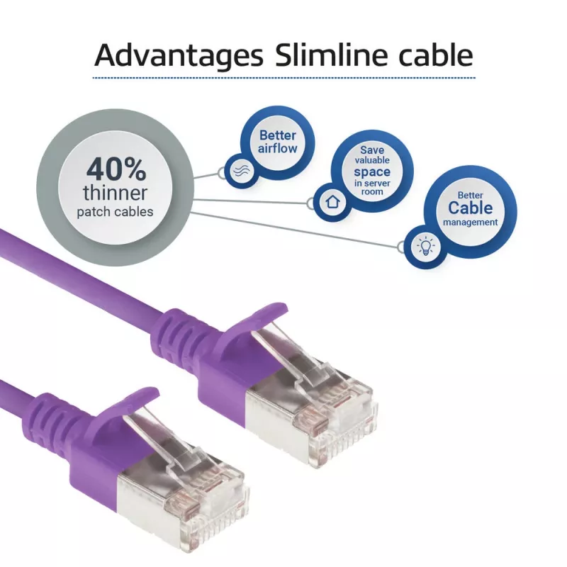 ACT violetti 1 m LSZH U/FTP CAT6A datacenter-slimline-patchkaapeli, rastnasenfrei, RJ45-liittimillä