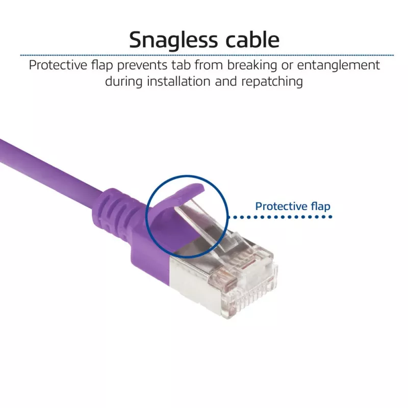 ACT violetti 10 m LSZH U/FTP CAT6A datacenter-slimline-patchkaapeli, rastnasenfrei, RJ45-liittimillä