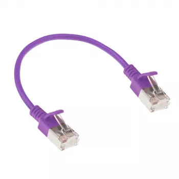 ACT violetti 0,15 m LSZH U/FTP CAT6A datacenter-slimline-patchkaapeli, RJ45-liittimillä ja taittumissuojalla