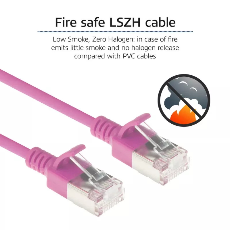 ACT pinkki 2 m LSZH U/FTP CAT6A datacenter-slimline-patchkaapeli, snagless, RJ45-liittimillä