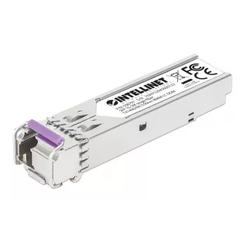 Intellinet Gigabit Fiber WDM Bi-Directional SFP optinen lähetin-vastaanotinmoduuli 1000Base-BX-U (LC) yksimuotoportti, 80 km, BiDi WDM (RX1550/TX1490), MSA-yhteensopiva maksimaaliseen yhteensopivuuteen, hopea