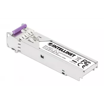 Intellinet Gigabit Fiber WDM Bi-Directional SFP optinen lähetin-vastaanotinmoduuli 1000Base-BX-U (LC) yksimuotoportti, 80 km, BiDi WDM (RX1550/TX1490), MSA-yhteensopiva maksimaaliseen yhteensopivuuteen, hopea