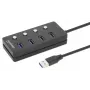 Manhattan USB-C-telakka/keskitin, portit (x4) virta-/katkaisukytkimellä jokaiselle portille: USB-A (x4), 5 Gbps (USB 3.2 Gen1 tunnetaan myös nimellä USB 3.0), yleispätevä kaikille laitteille, väylä- tai AC-virtalähde (valinnainen liitäntä, ei sisälly toimitukseen), kaapeli 1,5 m, SuperSpeed USB, musta, kolmen vuoden takuu
