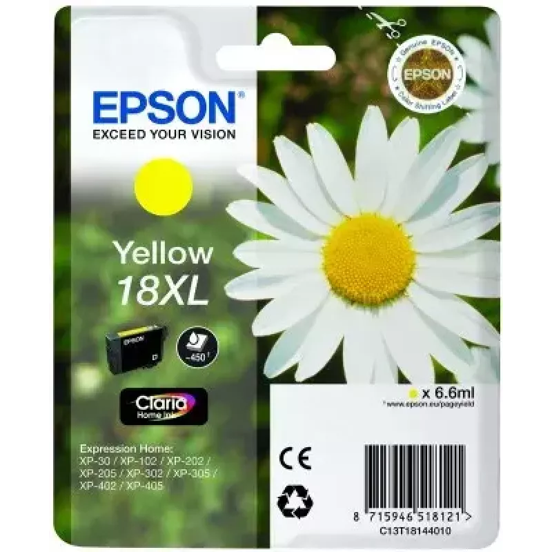Mustepatruuna Epson yksittäispakkaus 18XL Claria Home keltainen