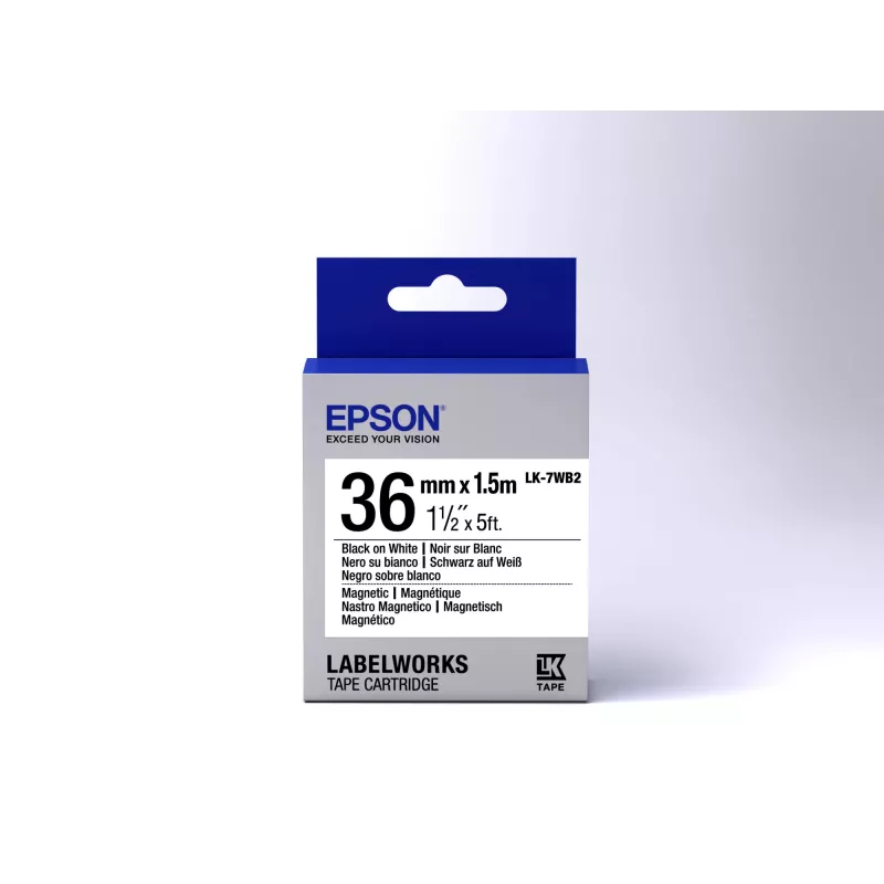 Epson-tarratulostimen kasetti Magnetic LK-7WB2 musta/valkoinen 36 mm (1,5 m)