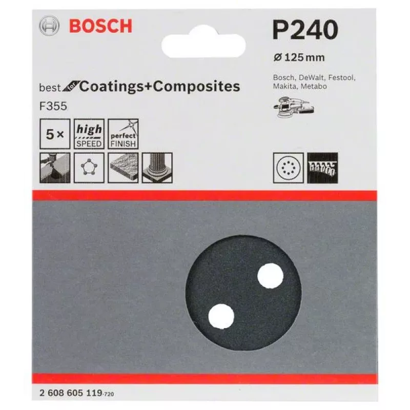 Bosch 2 608 605 119 käsihiomatarvike hiomapaperi P240 5 kpl