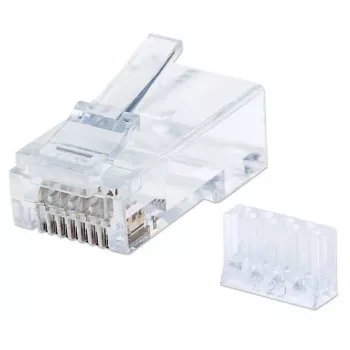 Intellinet RJ45-modulaariliitin, Cat6, UTP, 3-haarainen, jäykälle langalle, 15 µ kullatut kontaktit, 90 kpl:n pakkaus