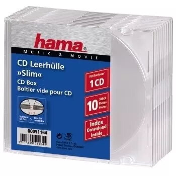 CD ohut tyhjäkotelo Hama 051164 10 kpl:n pakkaus läpinäkyvä 1 levy