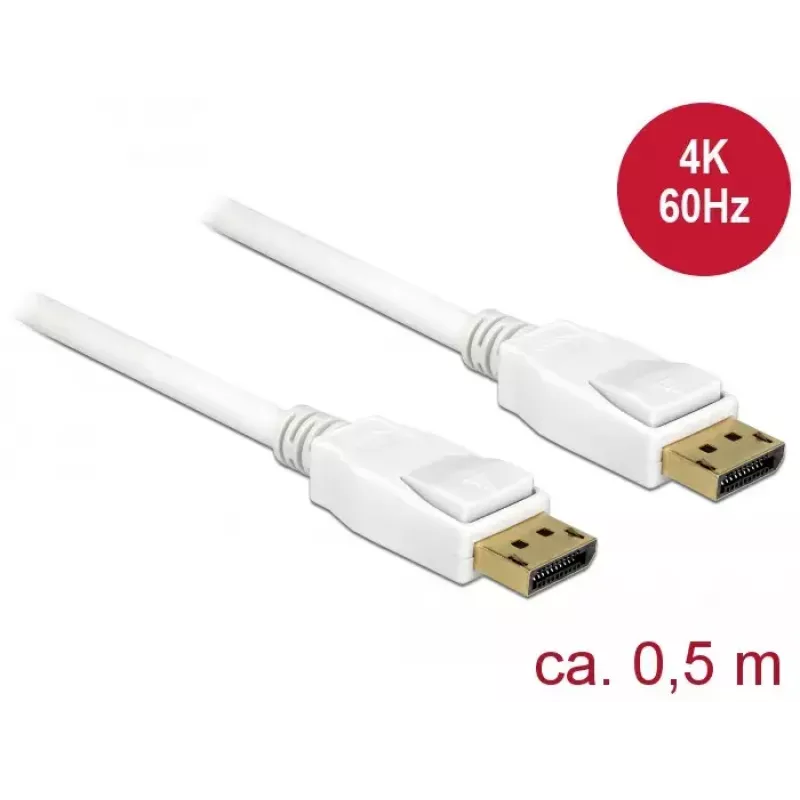 DeLOCK 85507 DisplayPort-kaapeli, 0,5 m, valkoinen