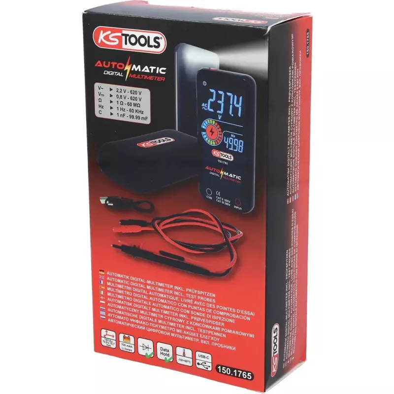 KS Tools 150.1765 automaattinen digitaalinen yleismittari mittajohdoilla