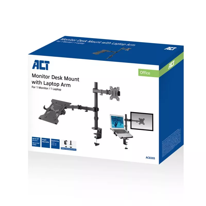 ACT AC8305 kannettavan teline ja näyttövarsi, 15,6 tuumaa (39,6 cm), musta