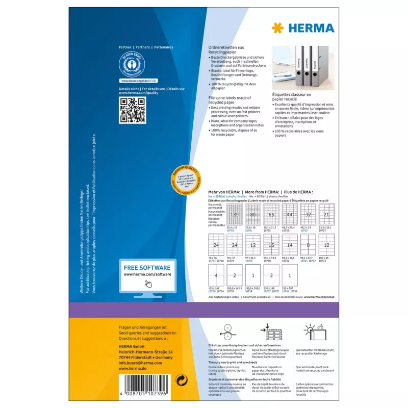 Itseliimautuva tulostintarra HERMA 10739 valkoinen 19,2x3,9 cm 560 tarraa