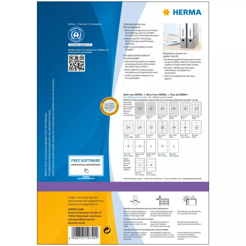 Itseliimautuvat tulostintarrat HERMA 10740 valkoinen 19,2x6,1 cm 320 tarraa