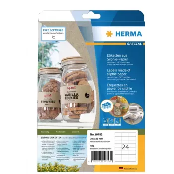 HERMA 10753 itseliimautuva tarra suorakaide pysyvä ruskea 480 kpl