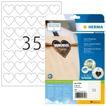 HERMA 10790 itseliimautuva tarra sydän pysyvä valkoinen 350 kpl