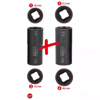 Hylsyavainsarja KS Tools 515.0895 1/2 tuuman vääntö 2 hylsyä