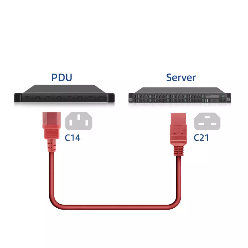 Verkkojohto ACT C14 C21 IEC60320, punainen, 2 m, 250 V 10 A