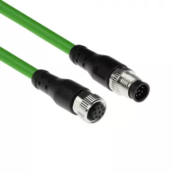 ACT Industrial 5,00 metrin anturikaapeli M12A 8-napainen pistoke M12A 8-napaiseen liittimeen, Ultraflex TPE-kaapeli, suojattu