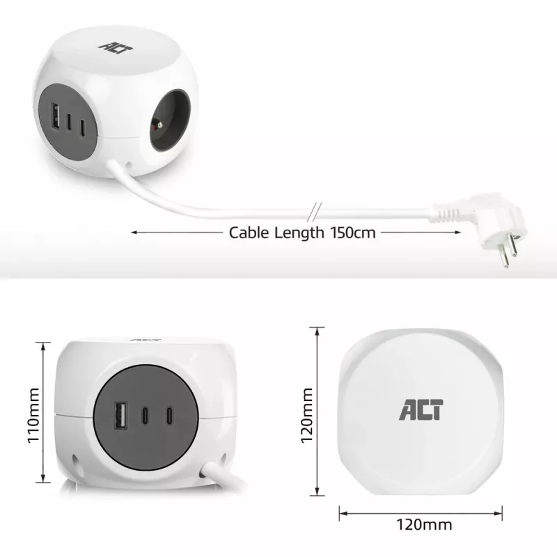 ACT AC2425 jatkojohto 1,5 m 3 AC-pistorasiaa sisäkäyttöön valkoinen