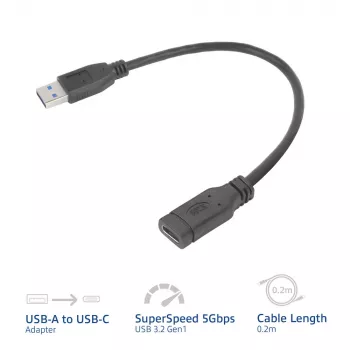USB-sovitin ACT AC7460 USB-A-uros 24-napaiseen USB-C-naaraspuoleen, 20 cm, 5 Gbit/s