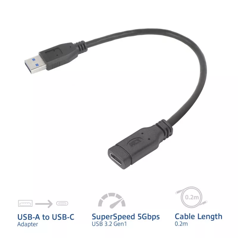 USB-sovitin ACT AC7460 USB-A-uros 24-napaiseen USB-C-naaraspuoleen, 20 cm, 5 Gbit/s