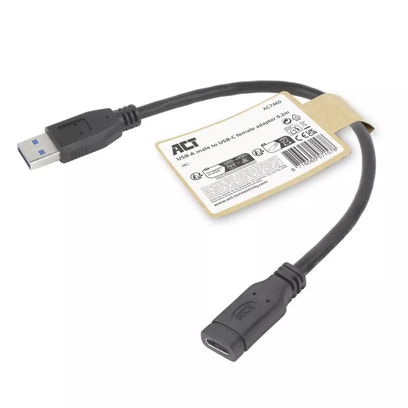 USB-sovitin ACT AC7460 USB-A-uros 24-napaiseen USB-C-naaraspuoleen, 20 cm, 5 Gbit/s