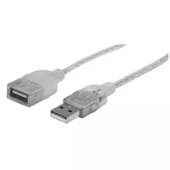 Manhattan USB-A - USB-A jatkokaapeli, 1,8 m, uros-naaras, 480 Mbit/s (USB 2.0), Hi-Speed USB, läpinäkyvä hopea, elinikäinen takuu