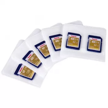 Hama itseliimautuvat “SD”-kotelot, 5 kpl:n pakkaus, MMC, SD, 2 korttia, polypropyleeni (PP), läpinäkyvä, valkoinen, 75 mm, 70 mm