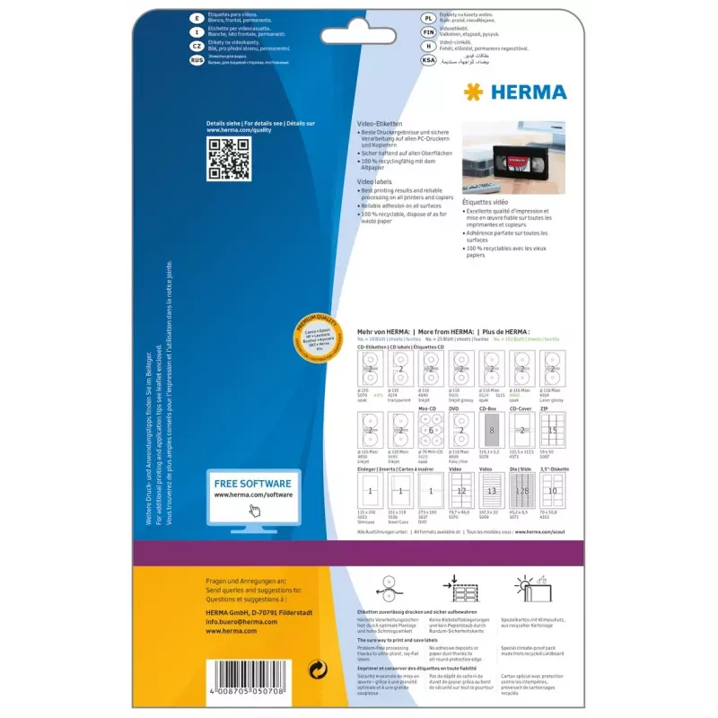 Itseliimautuva tulostintarra HERMA Videoetiketten A4 78,7x46,6 mm