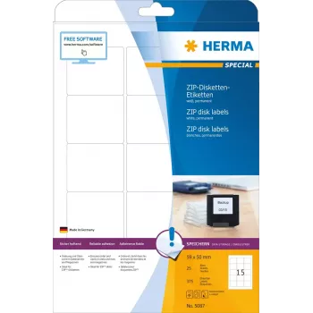 Tarrat HERMA ZIP-levykkeet A4 59x50 mm valkoinen paperi matta 375 kpl