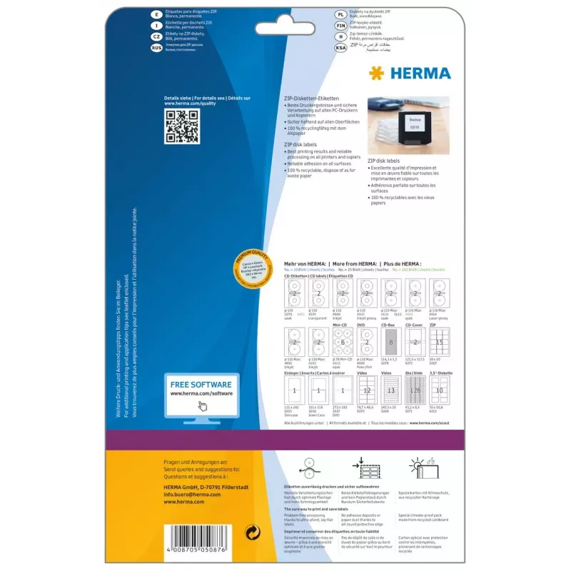 Tarrat HERMA ZIP-levykkeet A4 59x50 mm valkoinen paperi matta 375 kpl