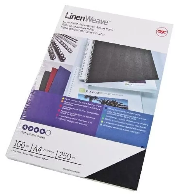 GBC LinenWeave CE050010 sidontakannet, A4 (210 x 297 mm), 250 g/m², 100 kpl, mustat