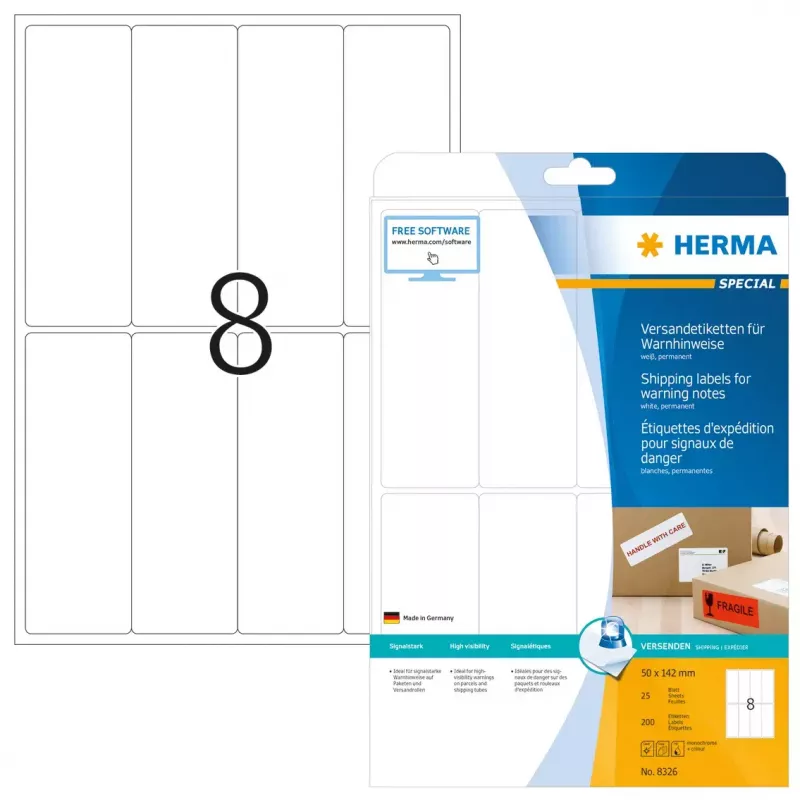 Lähetystarra varoitusmerkintä HERMA 8326