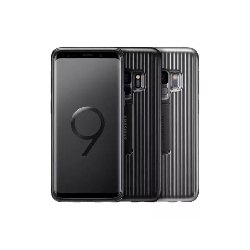 Samsung EF-RG960CSEGWW suojakuori jalustalla Galaxy S9:lle, hopea