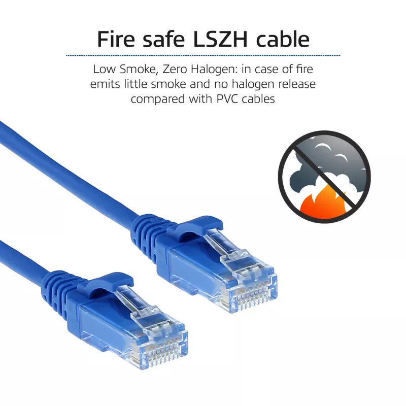 ACT sininen 3 metriä LSZH U/UTP CAT6 datakeskuksen Slimline-verkkokaapeli RJ45-liittimillä