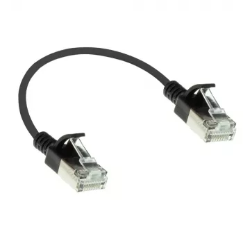 ACT musta 0,15 metriä LSZH U/FTP CAT6A datakeskuksen slimline-patchkaapeli ilman lukituskielekettä ja RJ45-liittimillä