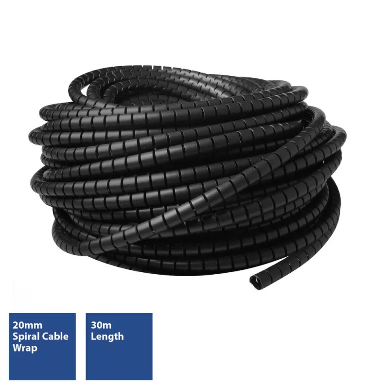 ACT 20 mm spiraalikaapelinsuoja, pituus 30 metriä, kaapelinhallinta, musta, polyvinyylikloridi (PVC)