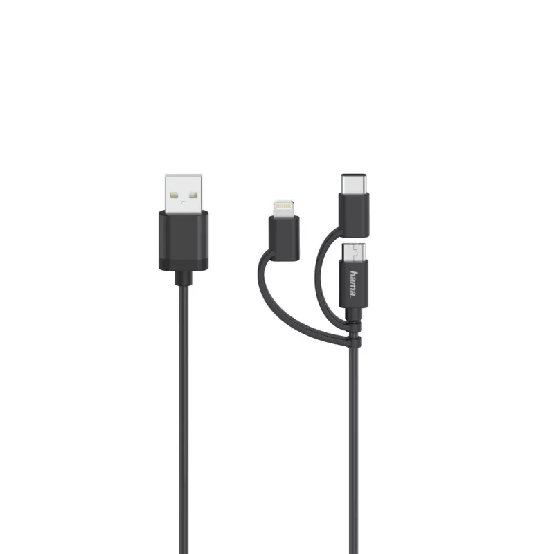 Hama 00200617 USB-kaapeli USB 2.0 0,75 m USB A USB C/Micro USB A/Lightning musta