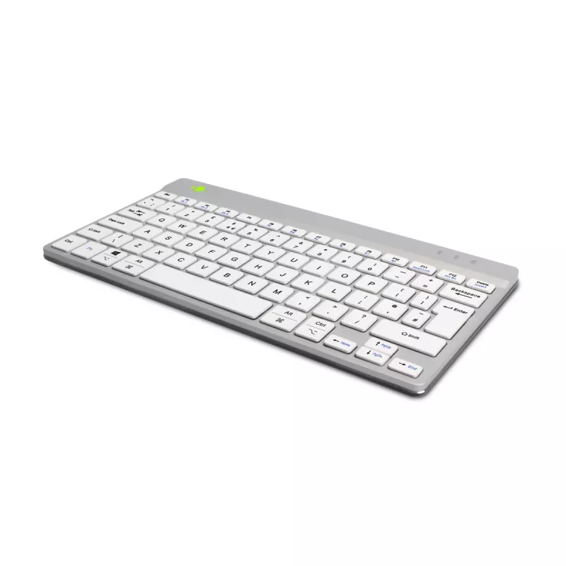 R-Go Tools ergonominen näppäimistö R-Go Compact Break, kompakti näppäimistö tauko-ohjelmistolla, QWERTY (UK), Bluetooth, valkoinen