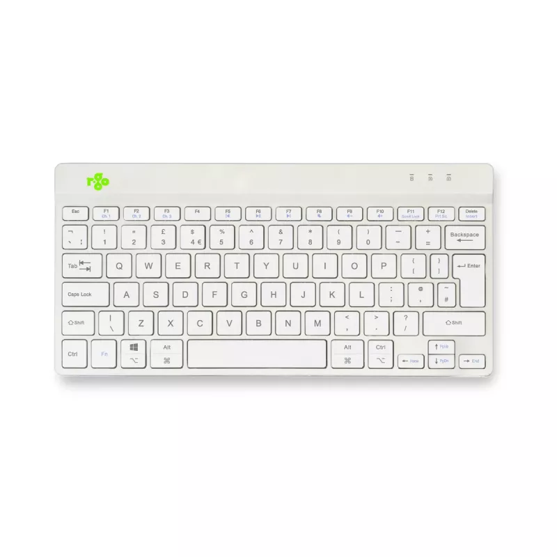 R-Go Tools ergonominen näppäimistö R-Go Compact Break, kompakti näppäimistö tauko-ohjelmistolla, QWERTY (UK), Bluetooth, valkoinen