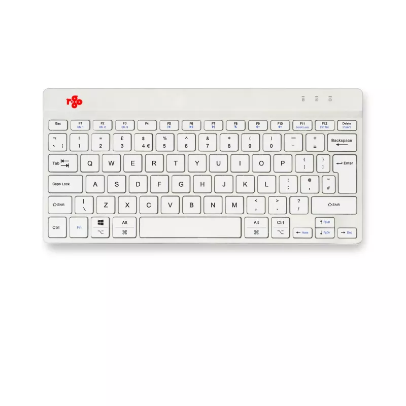 R-Go Tools ergonominen näppäimistö R-Go Compact Break, kompakti näppäimistö tauko-ohjelmistolla, QWERTY (UK), Bluetooth, valkoinen