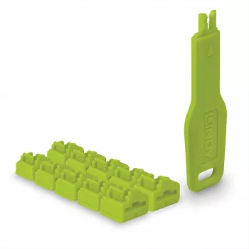 Lindy RJ45-porttitulppa vihreä, 10x + 1 avain, porttitulppa + avain, RJ-45, vihreä, akryylinitriilibutadieenistyreeni (ABS), 10 kpl, polybag
