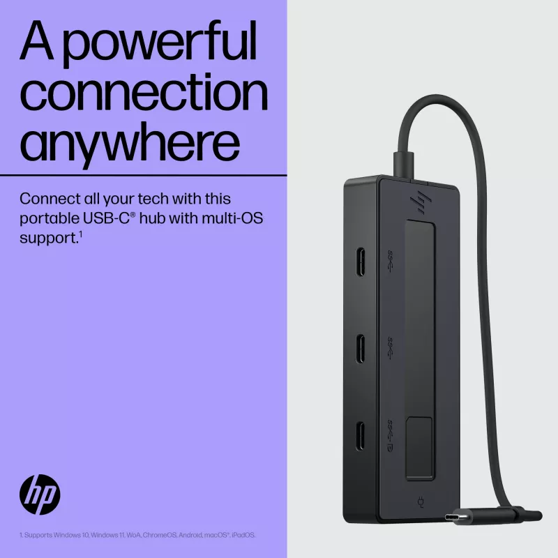 HP 4K USB-C-moniporttikeskitin, USB Type-C, USB Type-C, 10000 Mbit/s, 3840 x 2160, musta, 65 W