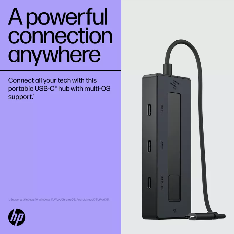 HP 4K USB-C-moniporttikeskitin, USB Type-C, USB Type-C, 10000 Mbit/s, 3840 x 2160, musta, 65 W