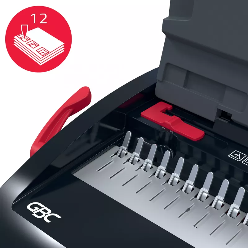 GBC CombBind® CB12 manuaalinen sidontakone, kampasidontalaite, manuaalinen, 165 arkkia, musta, punainen